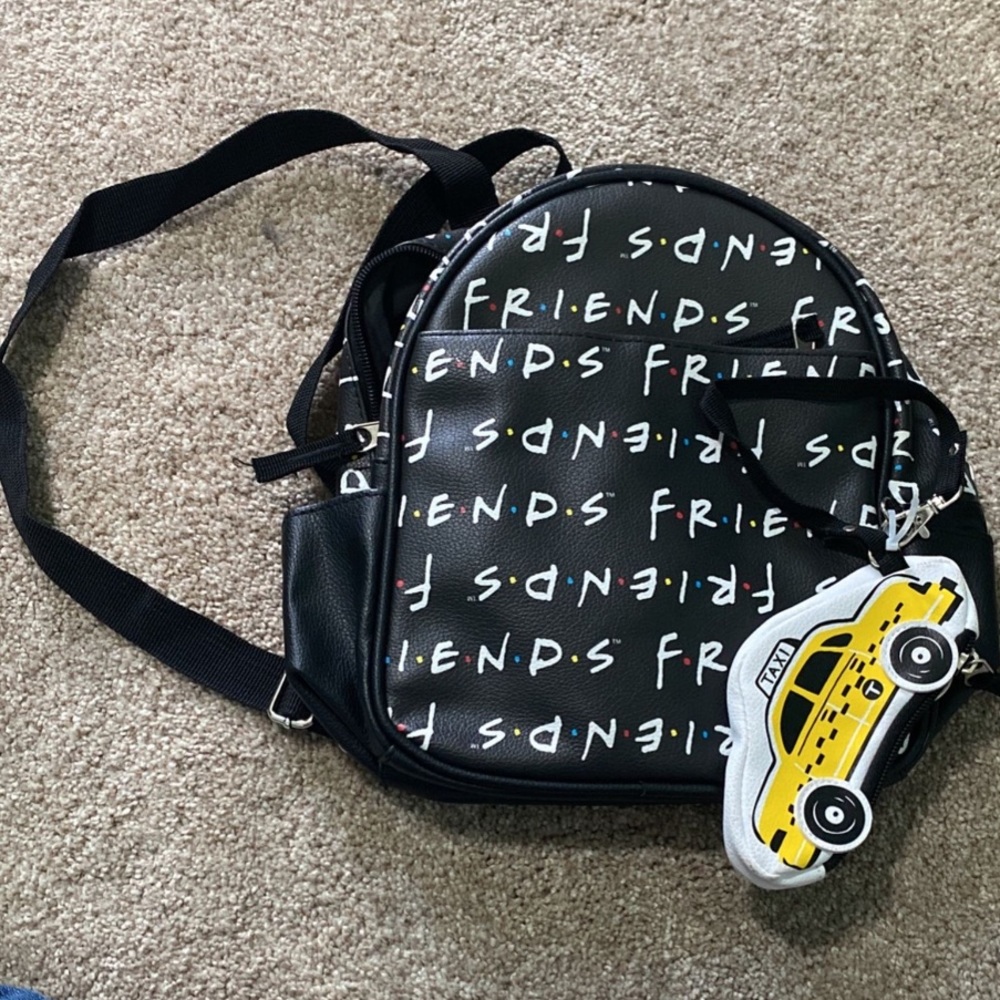 Friends backpack purse with taxi coin purse.